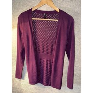Maurices Cardigan Sweater Long Sleeve Open Front Purple Crochet Back Size Small